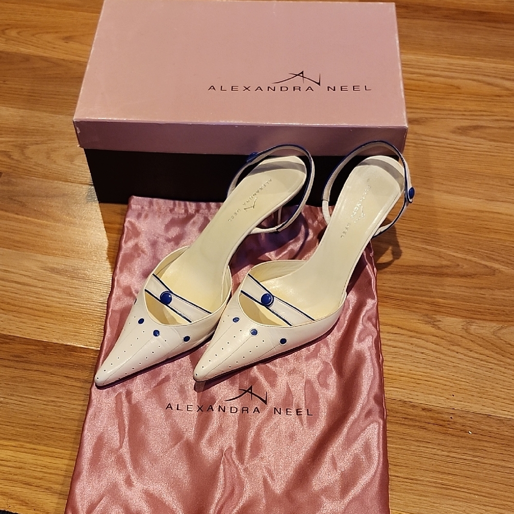 Alexandra Neel White and Blue Heels